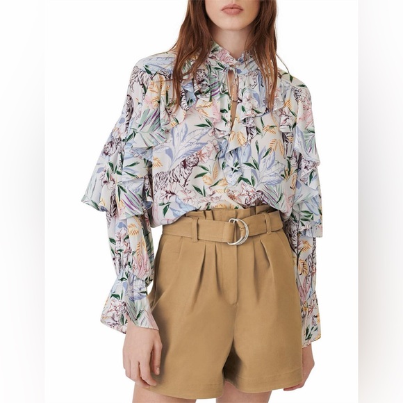 Maje Tops - Maje Floral Ruffle Printed Long Sleeve Blouse Letrany Top Size Small